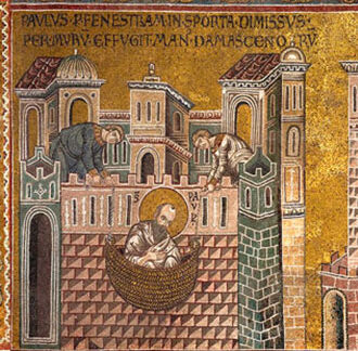 Paolo fugge precipitosamente da Damasco – Mosaico del Duomo di Monreale